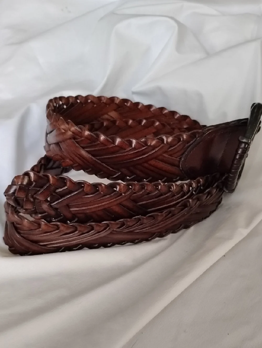 Brown Leather Braided Woven Belt Women's